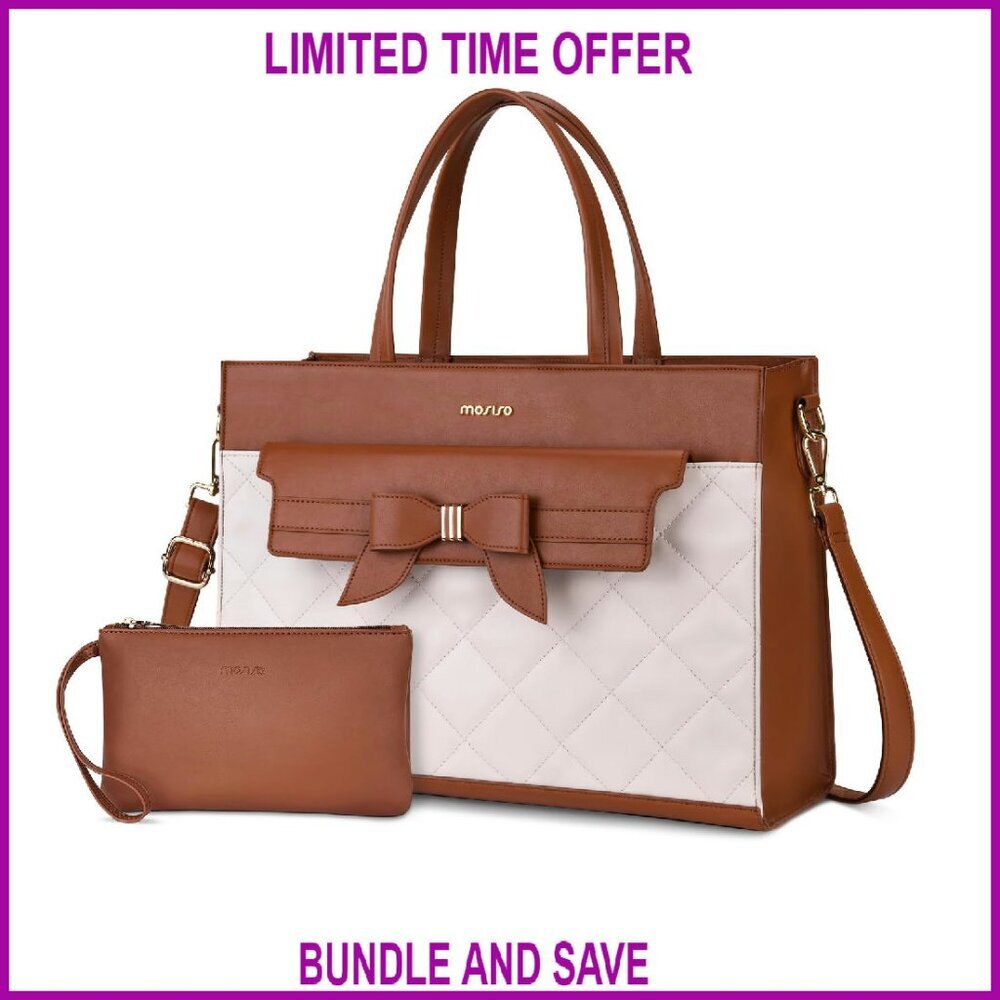 15.6" Laptop Tote Bag with Removable Shoulder Strap & Clutch Purse